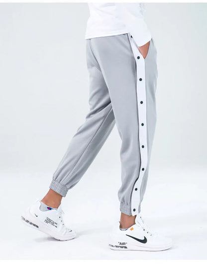 Harajuku Fashion Sports Men Pants Daily Outdoor Basketball Sweatpants Hollow Out Side Stripe Button Fly Design Creative Trousers Good Vibrations