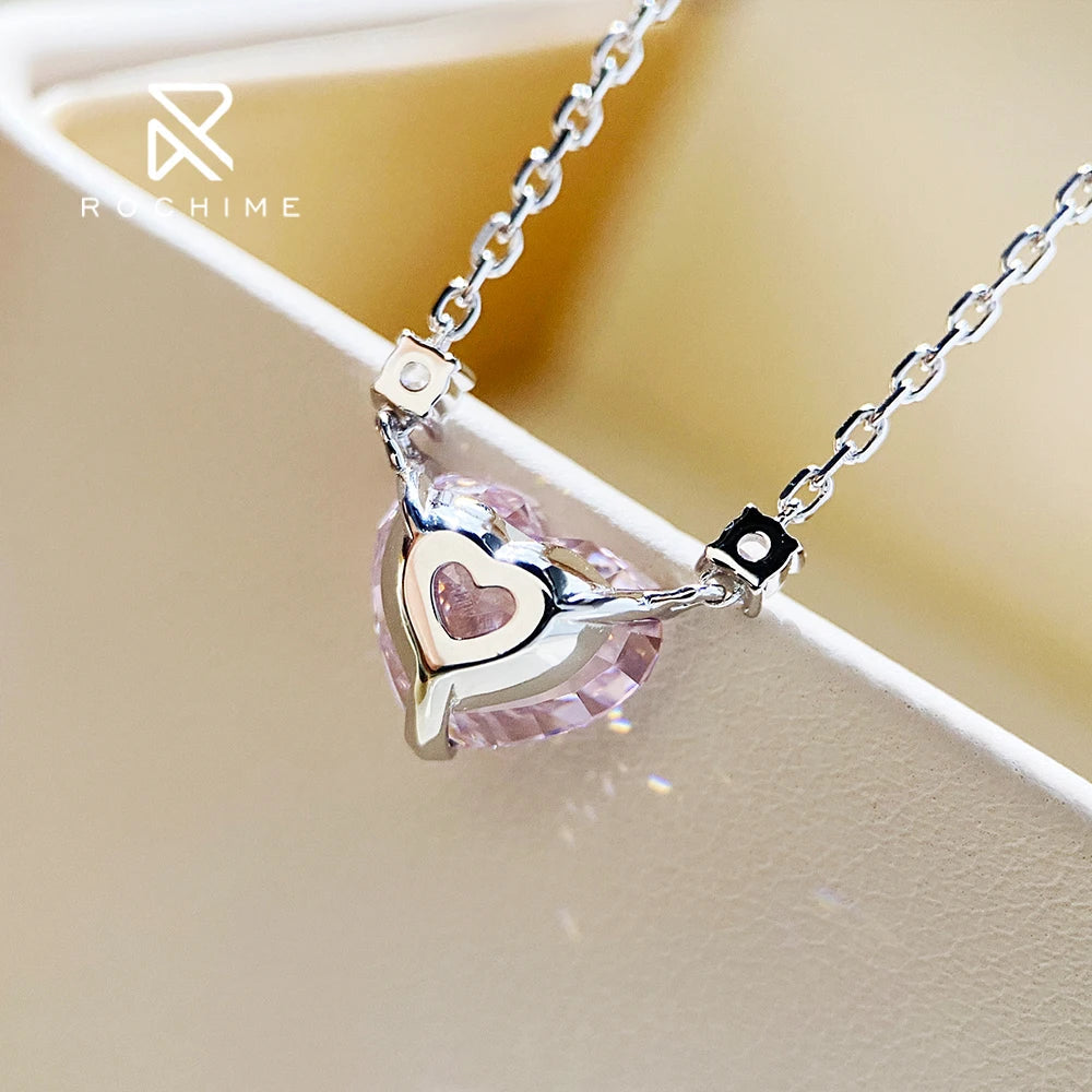 Rochime Heart Cut pink Yellow Gemstone Pendant Necklace 925 Sterling Silver Gold Plated 5a Zircon Jewelry for Women Good Vibrations