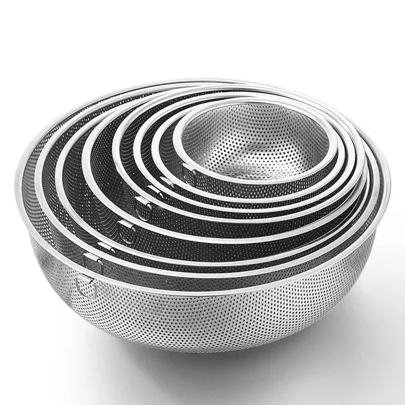 Hot Selling Kitchen Gadgets Stainless Steel Colander Dense Hole Basket Fruit Vegetable Basket Good Vibrations