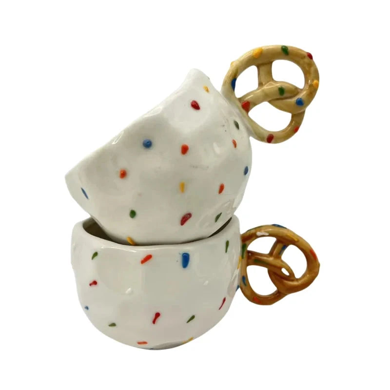 Factory New Design Handmade Ceramic Coffee Mugs Floating Point Ceramic Diner Mug Modern Design Cup With Cookie Handle Good Vibrations