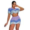 Knit Color Blocking Two Pieces Set Crop Top Mini Skirt Outfit Party Casual Women Set Good Vibrations