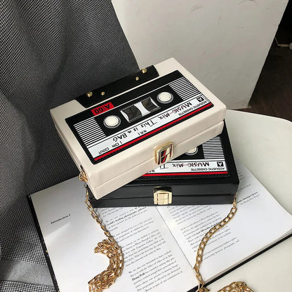 Women Shoulder Bag New Tape Recorder Women's Bags Cute Funny Cartoon PU Leather Chain Crossbody Bag Female Day Clutches Bag C172 Good Vibrations