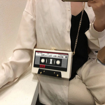 Women Shoulder Bag New Tape Recorder Women's Bags Cute Funny Cartoon PU Leather Chain Crossbody Bag Female Day Clutches Bag C172 Good Vibrations
