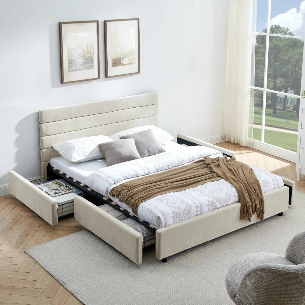 Queen Size Cushioned Bed Comfortable Cushionedbed Frame Headboard and Solid Bed Frame Good Vibrations