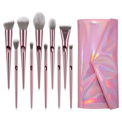HMU Custom Logo Drop Shipping 10pcs Beautiful Wholesale Pink Plastic Brand Customised Make up Brushes Good Vibrations
