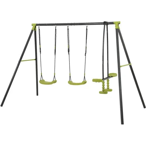 Outdoor Metal Plastic Indoor Playground with Three Swings for Daycare Trampoline Park Kindergarten School Garden Home Playhouse Good Vibrations