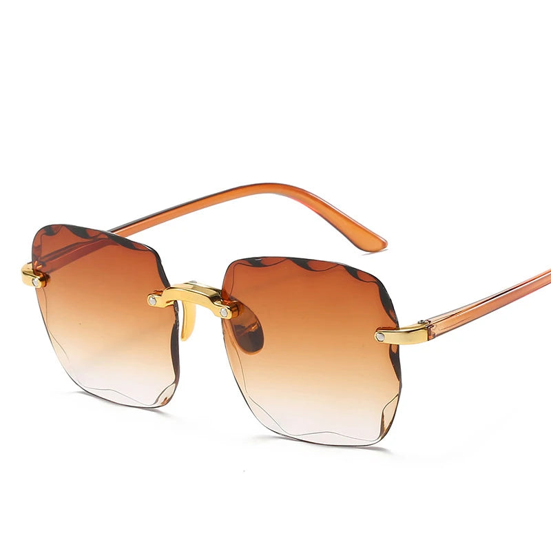 Square Rimless Sunglasses Women Luxury Brand Designer Summer Red Glasses Fashion Sun glasses For Men UV400 Shades Oculos Good Vibrations