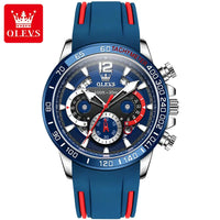 OLEVS 9936 New Silicone Blue Strap Multi-function Men Wristwatch Waterproof Quartz Sport Watch for Men Luminous Calendar Logo Good Vibrations