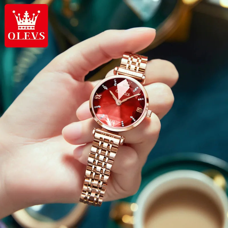 OLEVS Hot Sale Charm Dress Ladies Watch Quartz Stainless Steel Diamond Shape Starry Sky Women Watches Luxury Watch Gift Mom Wife Good Vibrations