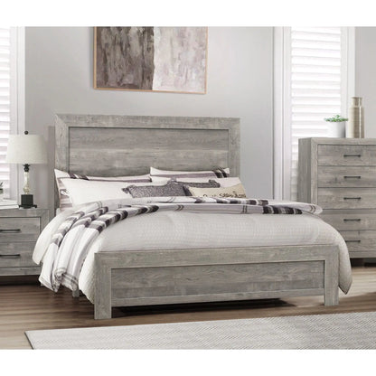 DB Rustic Gray Finish Wooden Full Size Panel Bed Bedroom Furniture in a Box Includes Mattress Good Vibrations