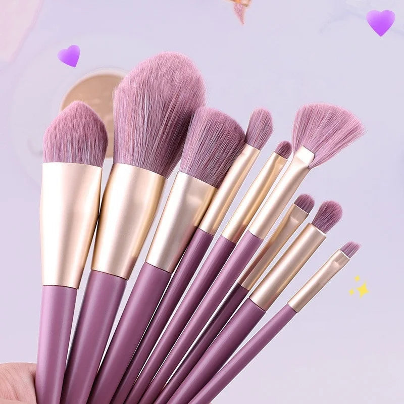 Custom Logo 9 Piece Purple Sweet Makeup Brush Set Soft Hair Eye Shadow Brush Eyebrow Foundation Blush Brushes Set with PU Bag Good Vibrations