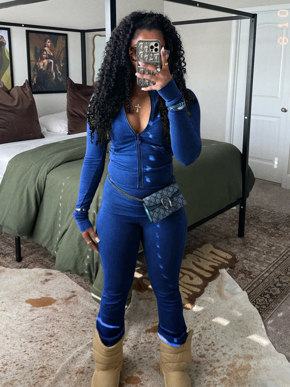 Custom 2 Piece Set Women Outfits Zipper Top and Flare Pants 2 Piece Sets Casual Two Piece Jogger Set Womens Fall Winter Clothing Good Vibrations