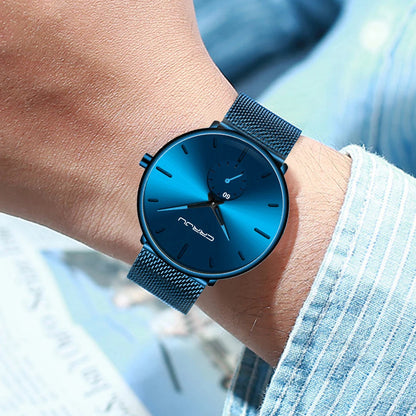 CRRJU New Watches Mens 2019 Man Fashion Simple Stainless Steel Blue Thin Watch For Men Luxury Casual Waterproof Quartz Clock Good Vibrations