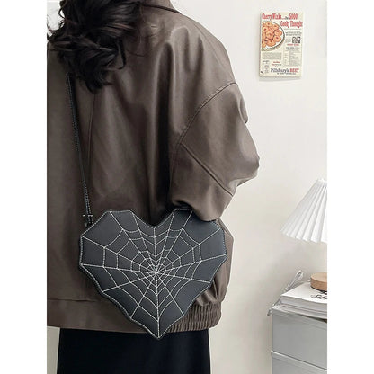 Unique Style Heart Shape PU Leather Backpack for Girls Personality Spider Web Shoulder Bag Purse Backpack Good Vibrations