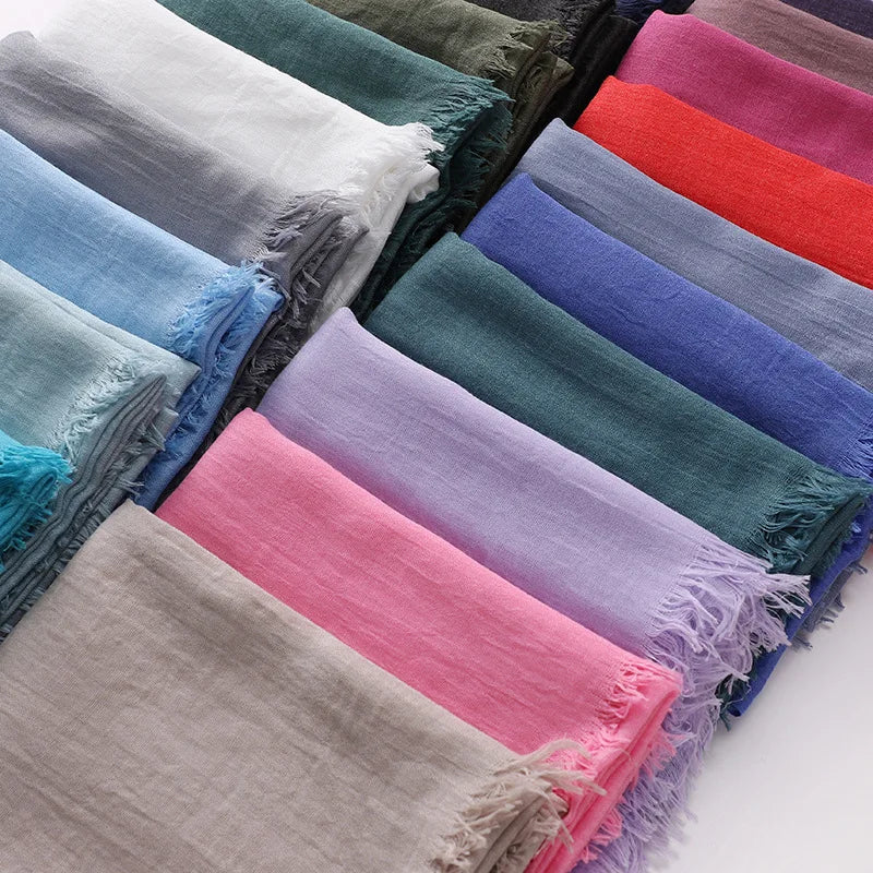 High Quality Viscose Cotton Hijab Shawls Plain Tassels Polyester Veils for Hijab Ladies Good Vibrations