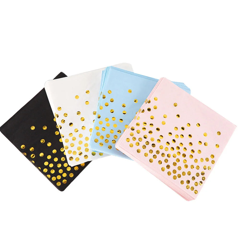 20Pcs Gold Dot Disposable Tableware Paper Towel Napkins Cups Tablecloth Plates Straws for Birthday Wedding Party Supplies Good Vibrations