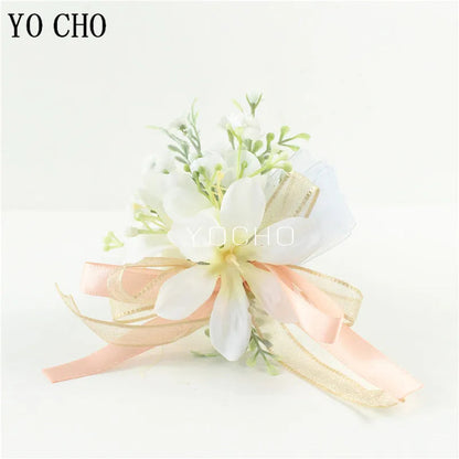 Wedding Groom Boutonniere Bride Bridesmaid Women Hand Wrist Flower Silk Rose Boutonniere Buttonhole for Marriage Party Flower Good Vibrations