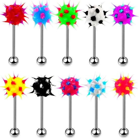HONGTU 5Pcs Tongue Rings Mixed Color Silicone Ball Tongue Piercing Barbell For Women Stainless Steel Body Piercing Jewelry 14G Good Vibrations