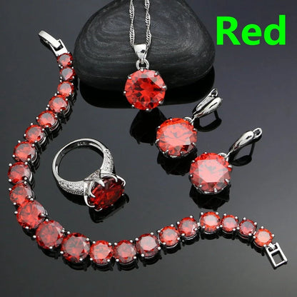925 Sterling Silver Bridal Jewelry Sets For Women Yellow Cubic Zirconia Earrings Pendant Ring Bracelet Necklace Set Good Vibrations