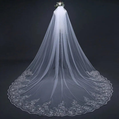 Qushine WholeSale Long Tulle Wedding Bridal Veil Lace Wedding Veil Good Vibrations