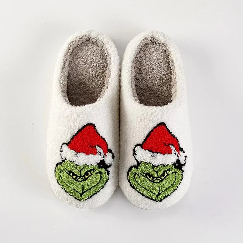 New Home Christmas Grinch Warm Winter Cotton Slippers Couples Men and Women Thick-soled Soft-soled Shoes Thick Non-slip Good Vibrations