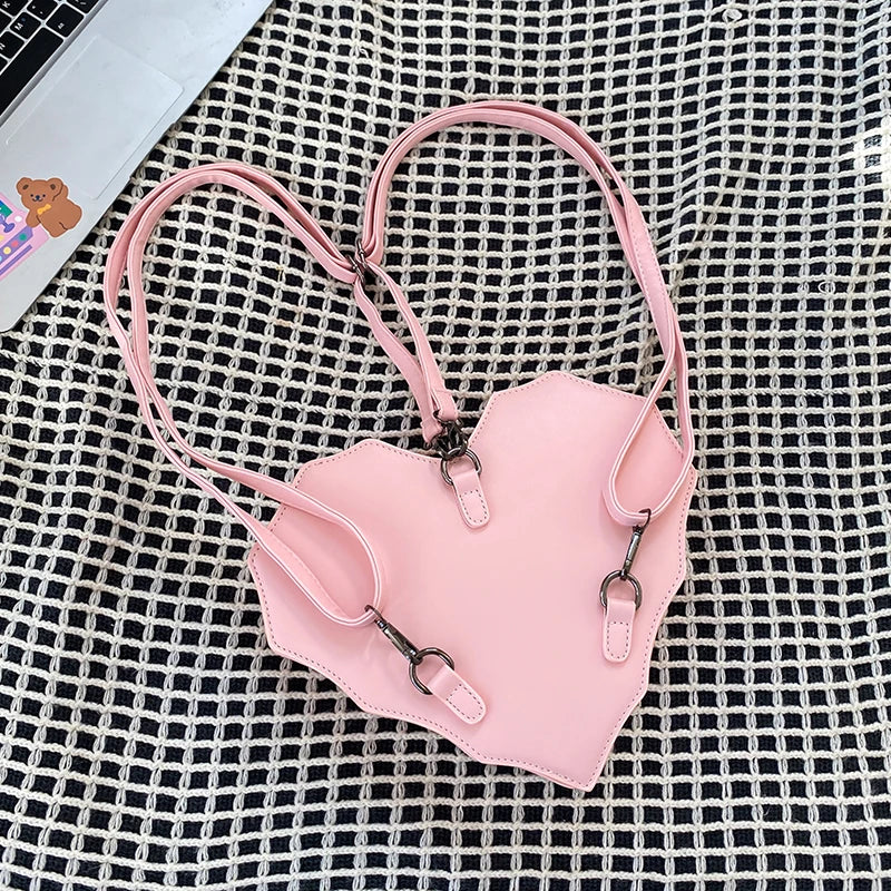 Unique Style Heart Shape PU Leather Backpack for Girls Personality Spider Web Shoulder Bag Purse Backpack Good Vibrations