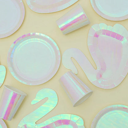 Rose Gold Disposable Tableware sets Paper Plates/cups/straws Iridescent Wedding Birthday Party Decor rainbow Dish Party Supplies Good Vibrations