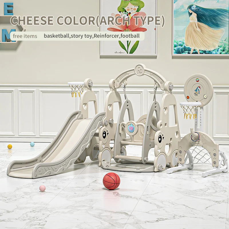 6 in 1 Indoor Playground Set for Children HDPE/PE Swing and Slide Toys Baby Playhouse with Indoor Slide and Swing Features Good Vibrations