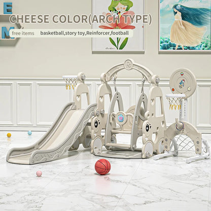 6 in 1 Indoor Playground Set for Children HDPE/PE Swing and Slide Toys Baby Playhouse with Indoor Slide and Swing Features Good Vibrations