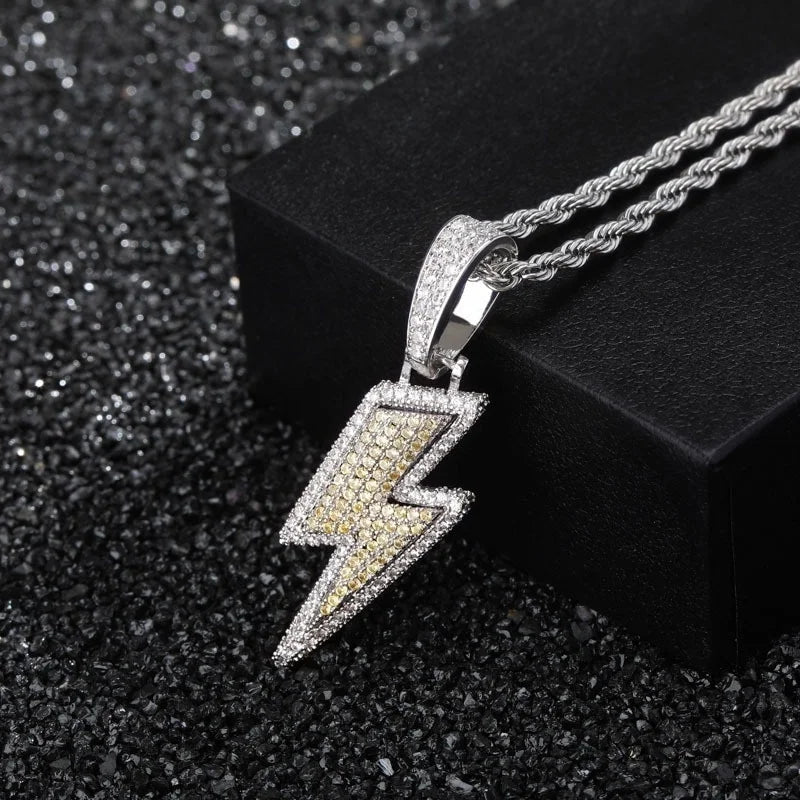 Crystal Charm Necklace Shine Full Zircon Lightning Necklace for Women Men Iced Out Chain Hip Hop Party Jewelry Accessories Good Vibrations