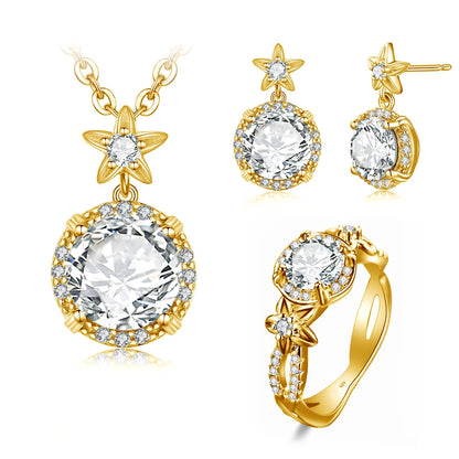 Szjinao Boho Flower Engrave Ring Earrings Pendant Garnet Diamond Silver 925 Gold Plated Dubai Jewelry Sets Jewellery Good Vibrations