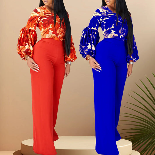 D386 Trendy Ladies Office 2 Piece Pants Set Women Outfits for Women Print Strap Top Wide Leg Pants Two Piece Set Women Clothing Good Vibrations