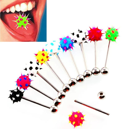 HONGTU 5Pcs Tongue Rings Mixed Color Silicone Ball Tongue Piercing Barbell For Women Stainless Steel Body Piercing Jewelry 14G Good Vibrations
