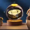 Gift Custom 3d Art 6cm Crystal Ball Night Lamp Luminous USB Wood Base Glowing Decoration Solar System Led Night Lights Good Vibrations