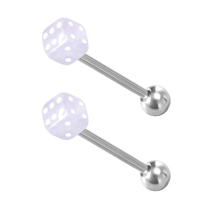 2pcs Good Luck Dice Tongue Ring Surgical Steel Tongue Piercing Barbell Colorful Labret Stud Bar for Women Men Body Jewelry 14G Good Vibrations
