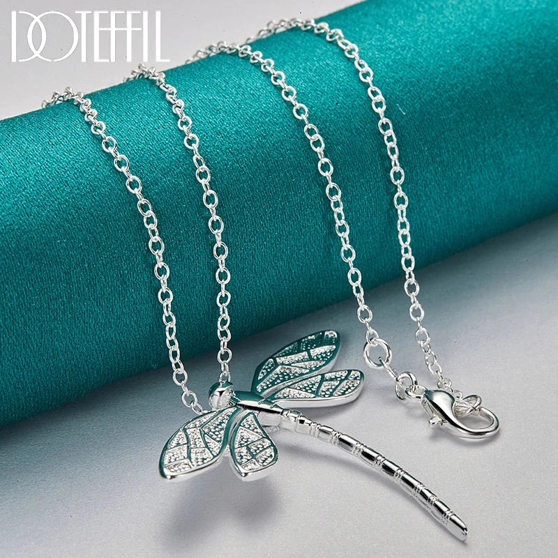 DOTEFFIL 925 Sterling Silver 40-75cm Chain Big Dragonfly Pendant Necklace For Women Wedding Engagement Party Fashion Jewelry Good Vibrations