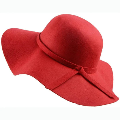 British Style Felt Hats for Women, Big BrimTop Hat, Flat Brim, White Cap for Lady, Autumn and Winter Good Vibrations