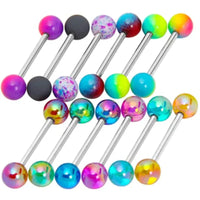 6PCS Stainless Steel Glorious Tongue Ring Bulk 14G Nipple Piercing Bar Lot Glitter Tongue Piercing Set Barbell Piercing Jewelry Good Vibrations Adult Super Store