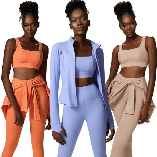 Athletic Exercise Sport Women Set Stretchy Plus Size Workout Sets Anti-static 3 Piece Women Fitness Suits Good Vibrations