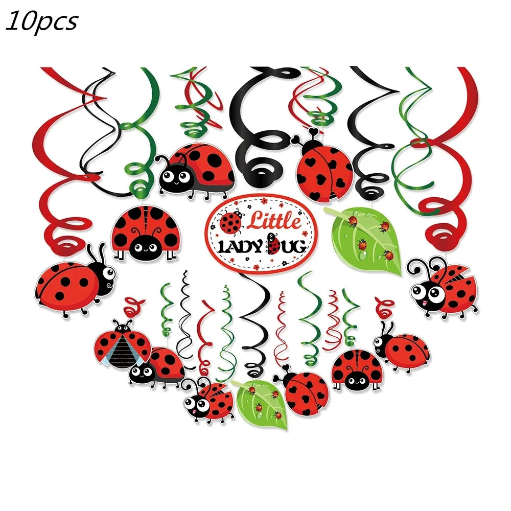 Cartoon Ladybug Theme Birthday Supplies Tablecloth Paper Plate Cup Banner Balloon Party Decoration Set Baby Shower Decoration Good Vibrations