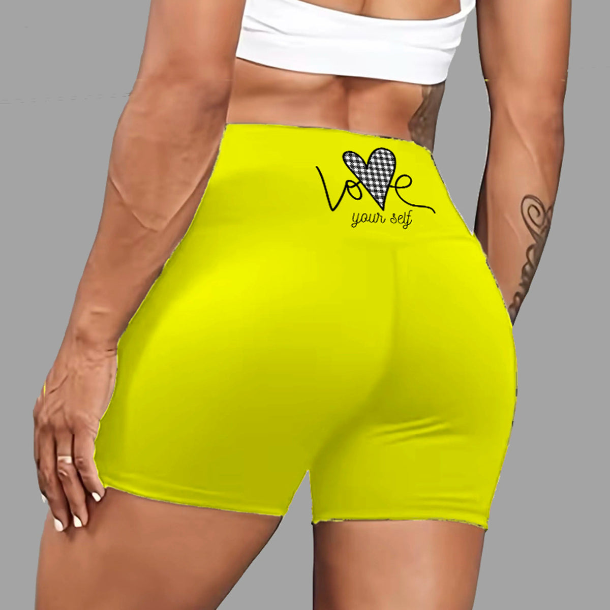 Love Yourself Plaid Heart Print Workout Shorts Gentle Retro US Local Warehouse Good Vibrations