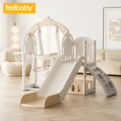 Feelbaby White Plastic Indoor Playground Set Swings Slide for Kids Home Garden Use-PE Material for Educational Shopping Mall Use Good Vibrations
