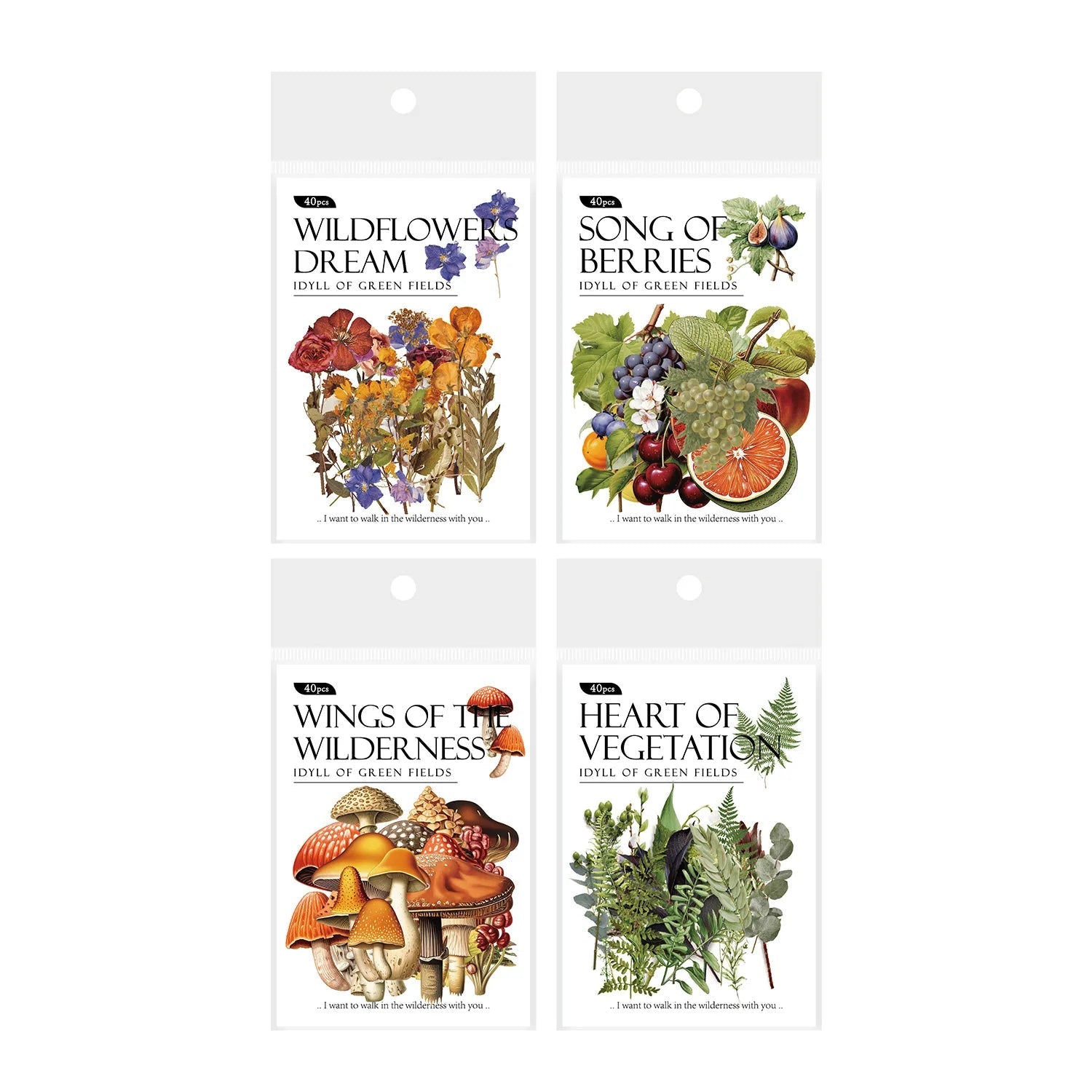 40 Sheets/pack PET Sticker Pack Green Wilderness Pastoral Series Alien Plant Theme Material Decoration Good Vibrations