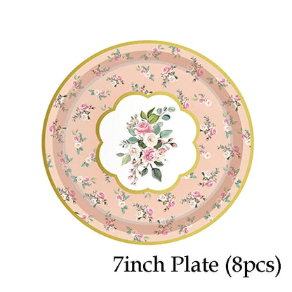 Hawaiian Pink Party Decoration Disposable Tableware Flower Summer Plate Paper Cup Napkin Birthday Decor Wedding Party Supplies Good Vibrations