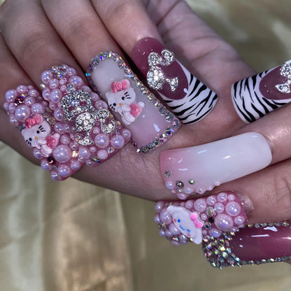 High Quality Multiply Designs 3D Handmade Customize Salon Press on Nails Acrylic Materials Set Good Vibrations