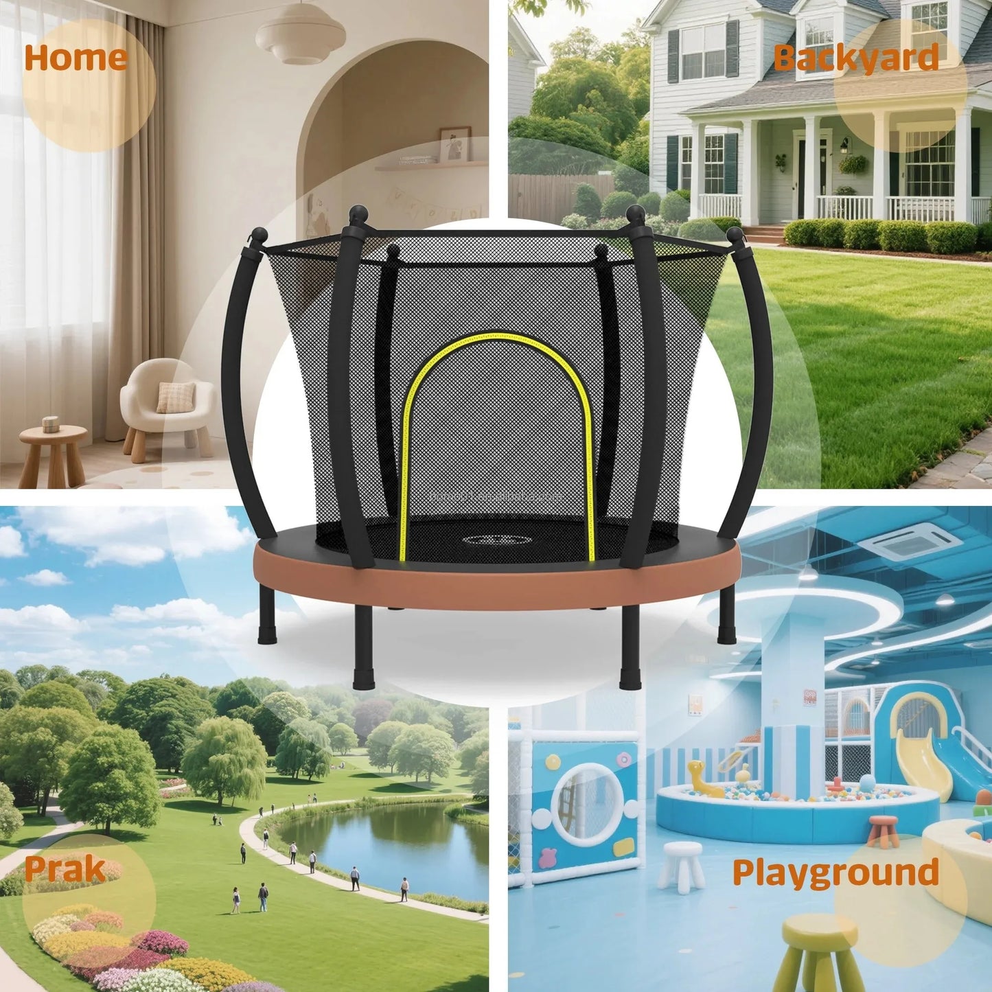 Zoshine 60" Indoor Baby Trampoline, Multi Color Mini Design Save Space,  Inside Safe Enclosure Net with Bounce Jumping Mat Good Vibrations