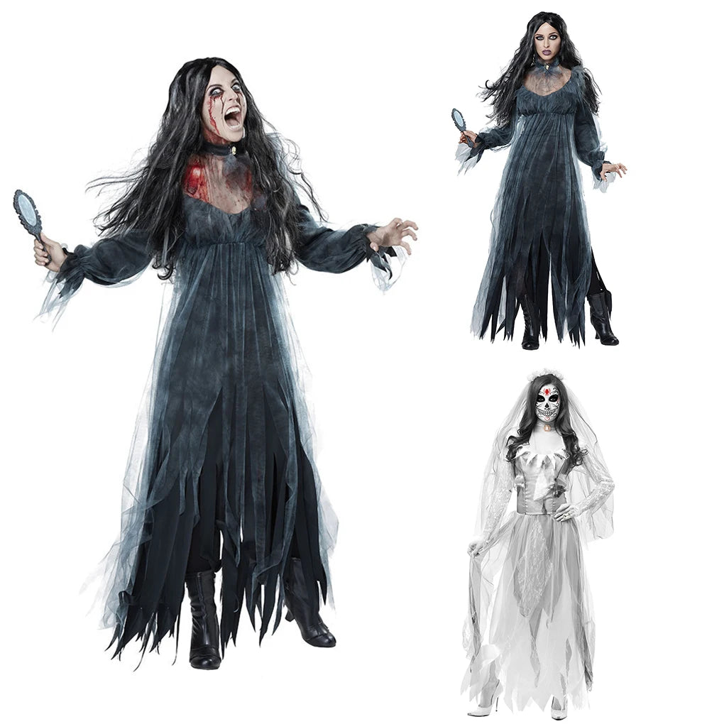Women's Horror Ghost Dead Corpse Zombie Bride Dress Cosplay Halloween Costume for TV & Movie Fans Good Vibrations