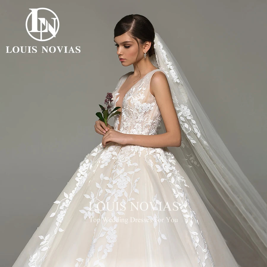 LOUIS NOVIAS  Wedding Dress For Women Elegant Backless Beaded Flowers Embroidery Sleeveless Wedding Gown Vestidos De Novia Good Vibrations