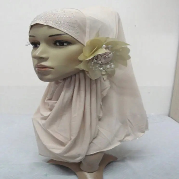 Single-piece Malay Veil Set Hijab Scarf Muslim Womens With Flower Ironed and Diamond Good Vibrations