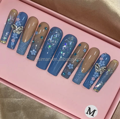 High Quality Multiply Designs 3D Handmade Customize Salon Press on Nails Acrylic Materials Set Good Vibrations